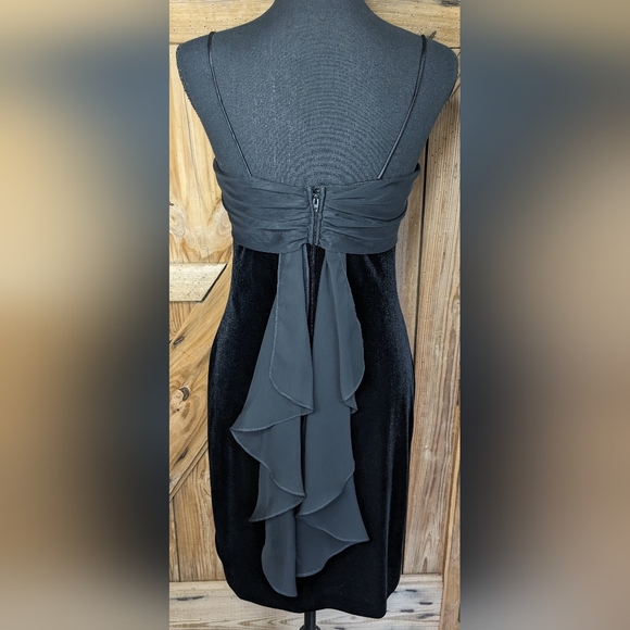 Vtg Betsy & Adam Velvet chiffon Dress Black Size 3/4 Spaghetti straps Zipper W-1 - Picture 3 of 15